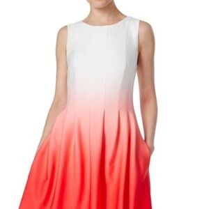 Calvin Klein White and Green Sleeveless A-Line Maxi Dress